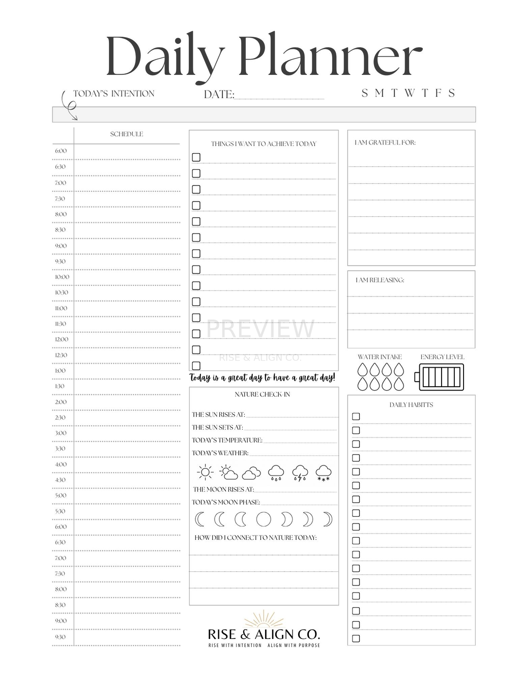 Rise and Align Daily Planner & Journal Digital Download
