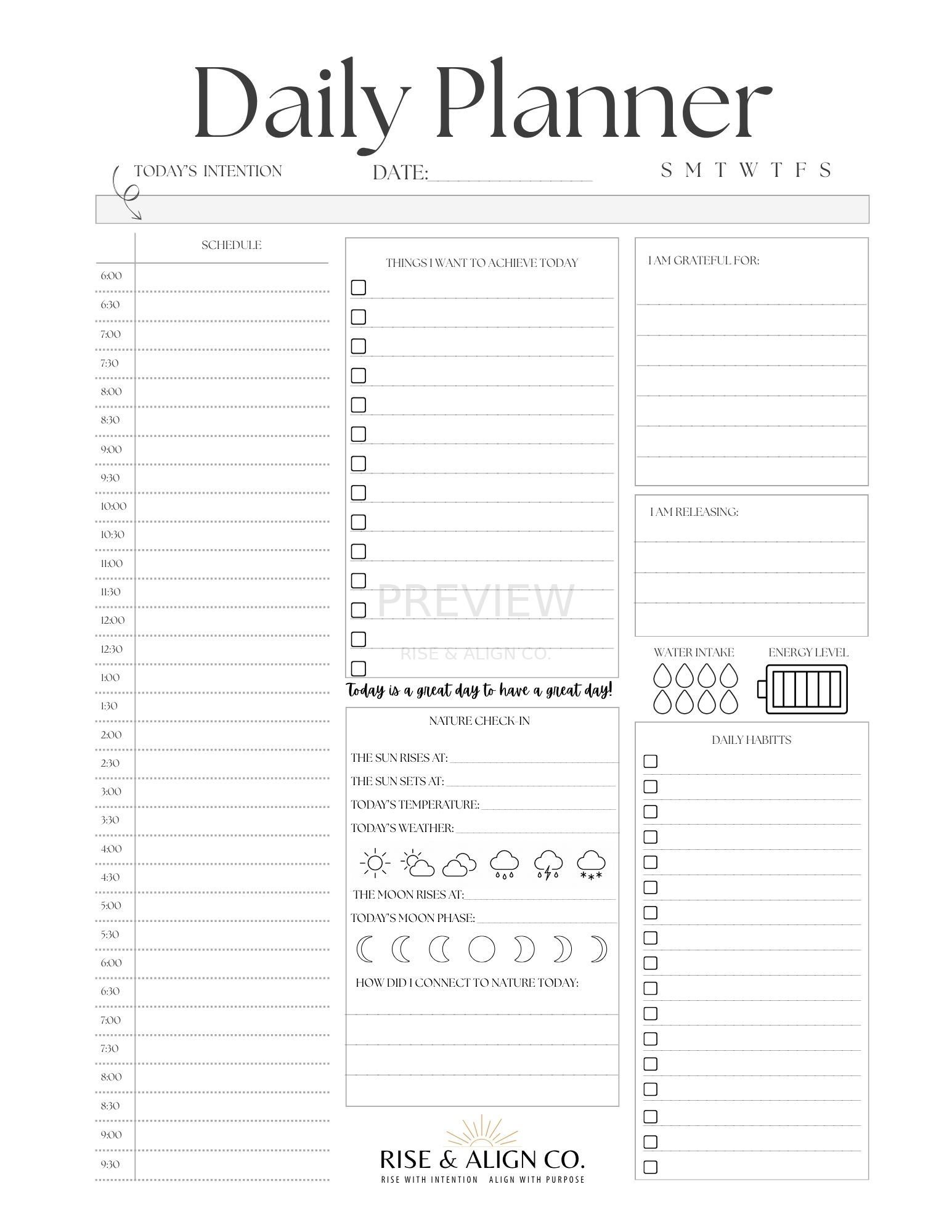 Rise and Align Daily Planner & Journal Digital Download